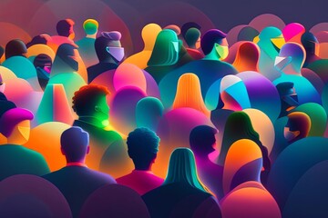 Abstract Portrait of Crowded People in Bright Midday Light Generative AI