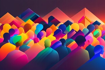 Colorful Crowd at Blue Hour Generative AI
