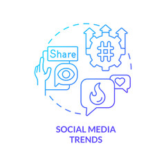 Social media trends blue gradient concept icon. Consumer engagement. Market research. Digital marketing. Trend analysis. Share content abstract idea thin line illustration. Isolated outline drawing