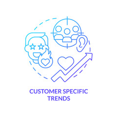Customer specific trends blue gradient concept icon. Product development. Marketing campaign. Predictive analytics. Client feedback abstract idea thin line illustration. Isolated outline drawing