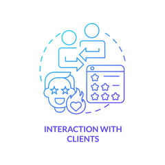 Interaction with clients blue gradient concept icon. Customer satisfaction. Online poll. Market analysis. Product review abstract idea thin line illustration. Isolated outline drawing