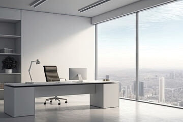 Modern office interior with panoramic window and city view
