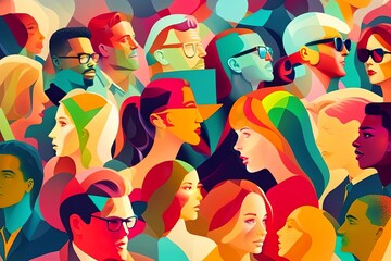 Early Morning Colorful Crowd in a Soft Naturalistic Style Generative AI