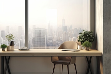 Fototapeta premium Modern office interior with panoramic window and city view