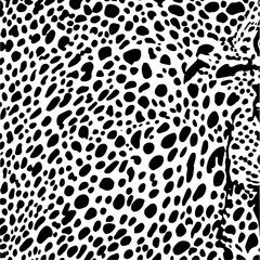Cheetah or leopard skin pattern. Unique black and white dot round pattern for industrial fabric design