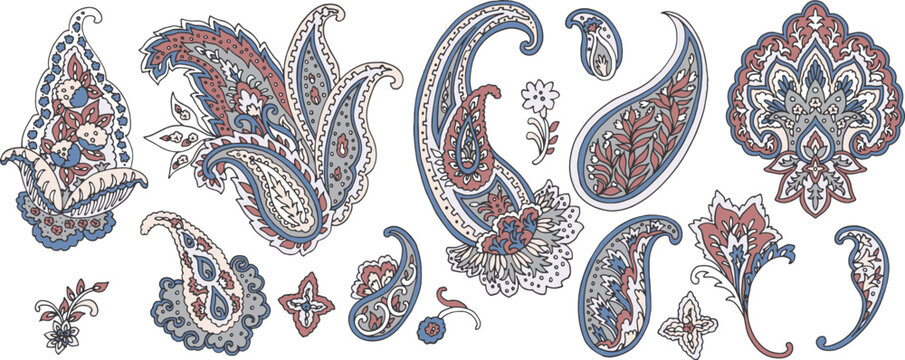 Set of Vector Paisley Materials on white background