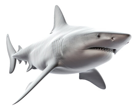 3D Great White Shark Isolated. Generative AI.