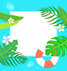 Fototapeta na wymiar summer frame with tropical plants, 열대 식물이 있는 여름 프레임