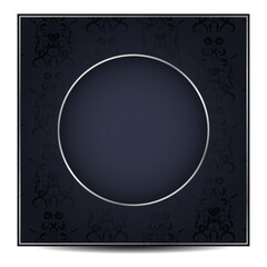 Dark design background with silver frame and pattern, empty circle inside