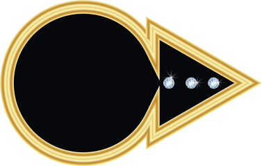 round black arrow in gold border with diamonds on transparent background