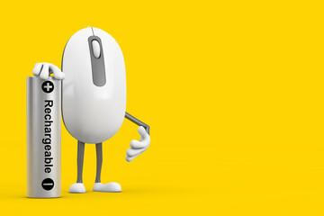 Computer Mouse Cartoon Person Character Mascot with Rechargeable Battery. 3d Rendering