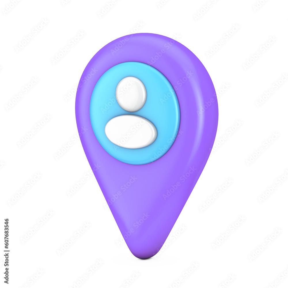 Poster abstract cartoon map pointer location pin with person man web icon sign. 3d rendering