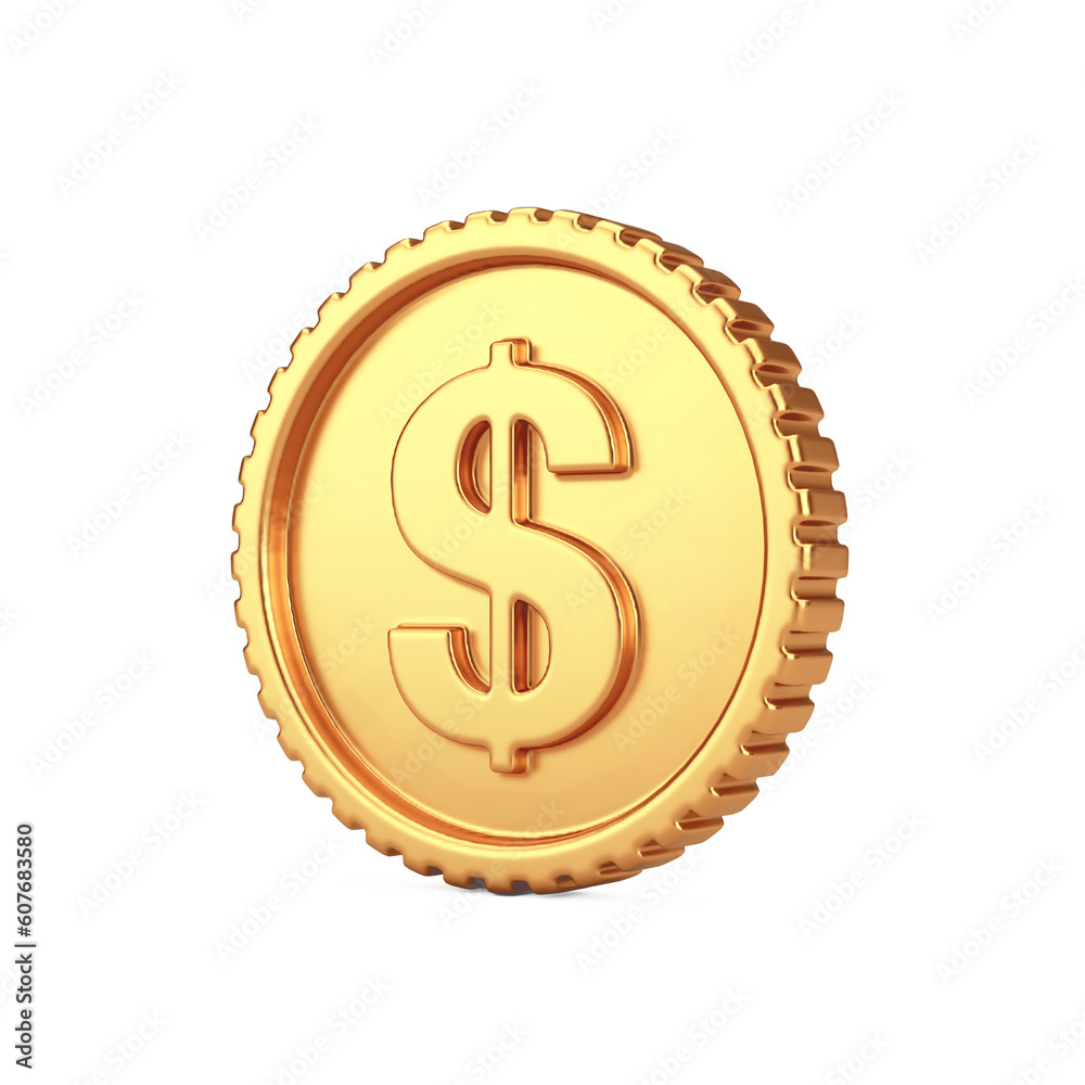 Aufkleber Simple Golden Dollar Coin Web Icon Sign. 3d Rendering