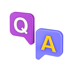 Cartoon Answer and Question Speech Bubble Web Icon Sign. 3d Rendering