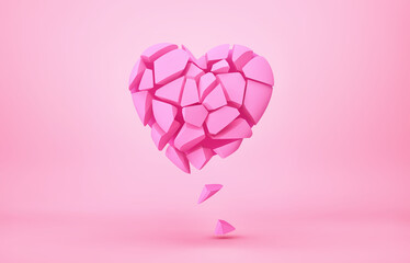Pink broken heart on pink background