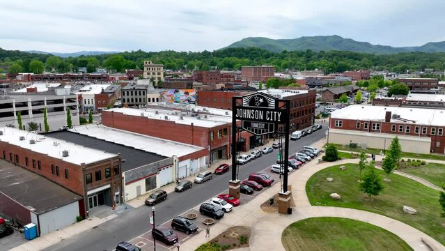 Johnson City Tennessee aerial push in over sign