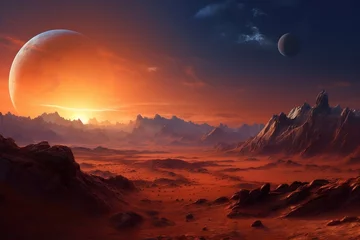 Photo sur Plexiglas Rouge violet Red planet Mars - desert and mountain landscape. AI