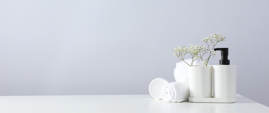 Composition with different accessories and supplies for self care