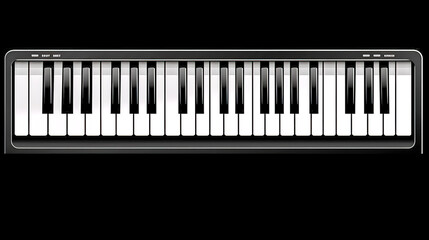 Piano keys on a black background, top view, generative AI.