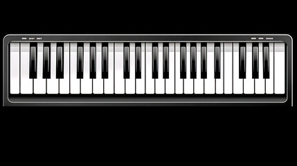 Fototapeta premium Piano keys on a black background, top view, generative AI.