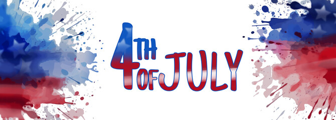 July 4th independence day, watercolor design on transparent background. The inscription is separate. Watercolor in the colors of the flag of America on the sides of the flyer.