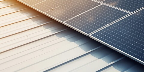 Solar panel on rooftop, illustration for product presentation template, copy space background. Ai generative