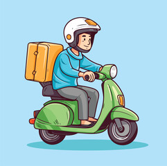 Delivery Man with Scooter Vector Hand Drawn Illustration