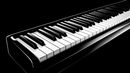 Piano keys on a black background, generative AI.