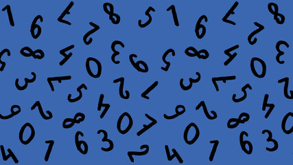 template with the image of keyboard symbols. a set of numbers. Surface template. blue background. Horizontal image.