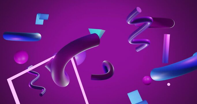 Animation of abstract 3d shapes over purple background