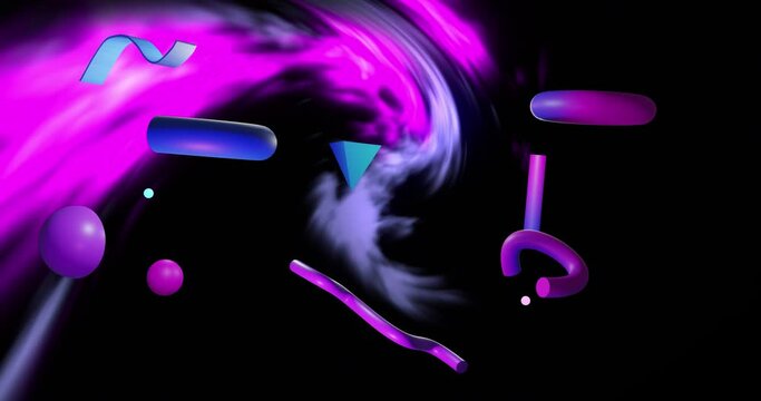 Animation of abstract 3d shapes over black background