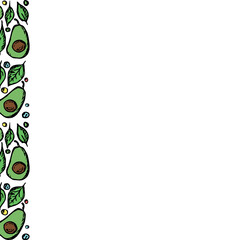 Avocado background with place for text. Drawn avocado illustration