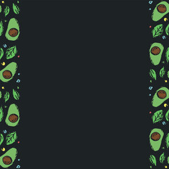 Fototapeta na wymiar Avocado background with place for text. Drawn avocado illustration