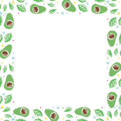 Avocado background with place for text. Drawn avocado illustration