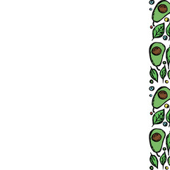 Fototapeta na wymiar Avocado background with place for text. Drawn avocado illustration