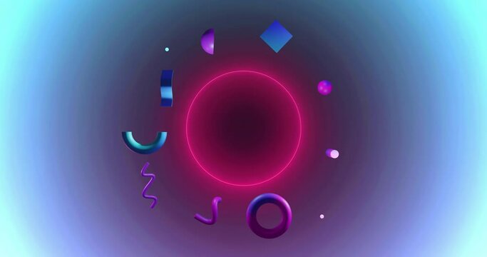 Animation of abstract 3d shapes over dark blinking background
