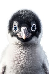 Fototapeta premium Cute baby penguin isolated on a white background. Generative AI