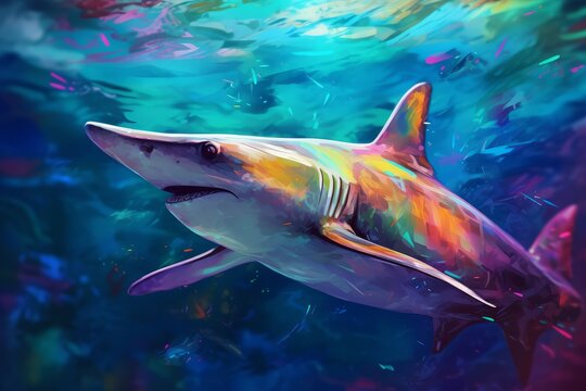 Hammerhead shark colorful. Generate Ai