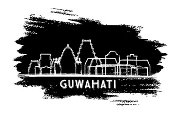 Guwahati India City Skyline Silhouette. Hand Drawn Sketch. Business Travel and Tourism Concept with Modern Architecture.