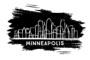 Minneapolis Minnesota City Skyline Silhouette. Hand Drawn Sketch. Business Travel and Tourism Concept with Modern Architecture.