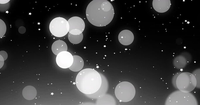 Animation of white circles and stars over black background