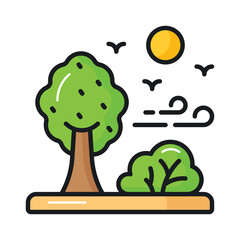 Trendy icon of forest isolated on white background, trees landscape