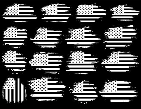 grunge USA flag set vector, grunge, flag, silhouette, independence, July, 4th of July, 4th July, flag silhouette