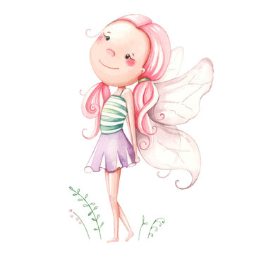 Hand paint cute fairy. Watercolor illustration