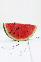 A piece of watermelon, on the table, food, snack, dessert, background