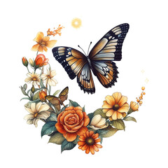 Fototapeta na wymiar butterfly and flowers with generative ai technology