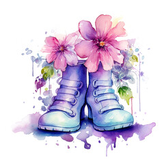 pink boots with flowers with generative ai technology