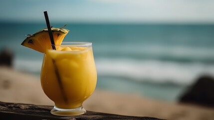 close-up of tropical cocktail drinks, selective focus and details. alcoholic drink refreshment on beach