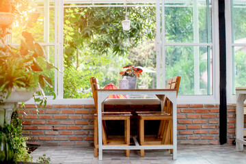table and chairs in the garden