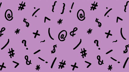 pattern with the image of keyboard symbols. Punctuation marks. Template for applying to the surface. purple red background. Horizontal image.